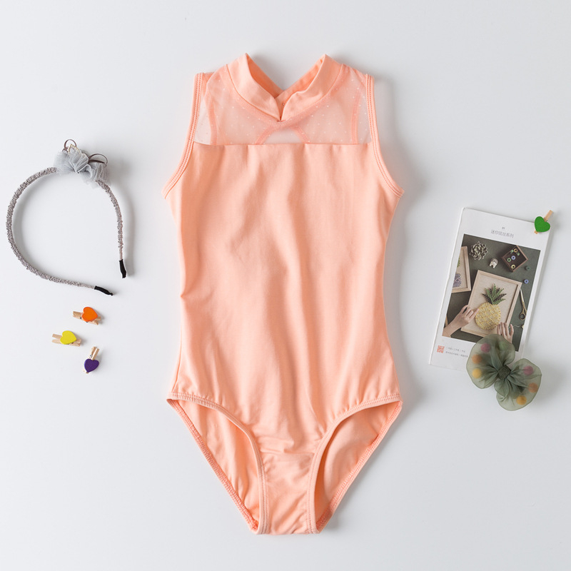 Gyerekeknek szóló ujjatlan táncruha csipkével a balethez és a kínai klasszikus táncokhoz | Pamut 93,5%, Puha feldolgozás, 3–8 éveseknek