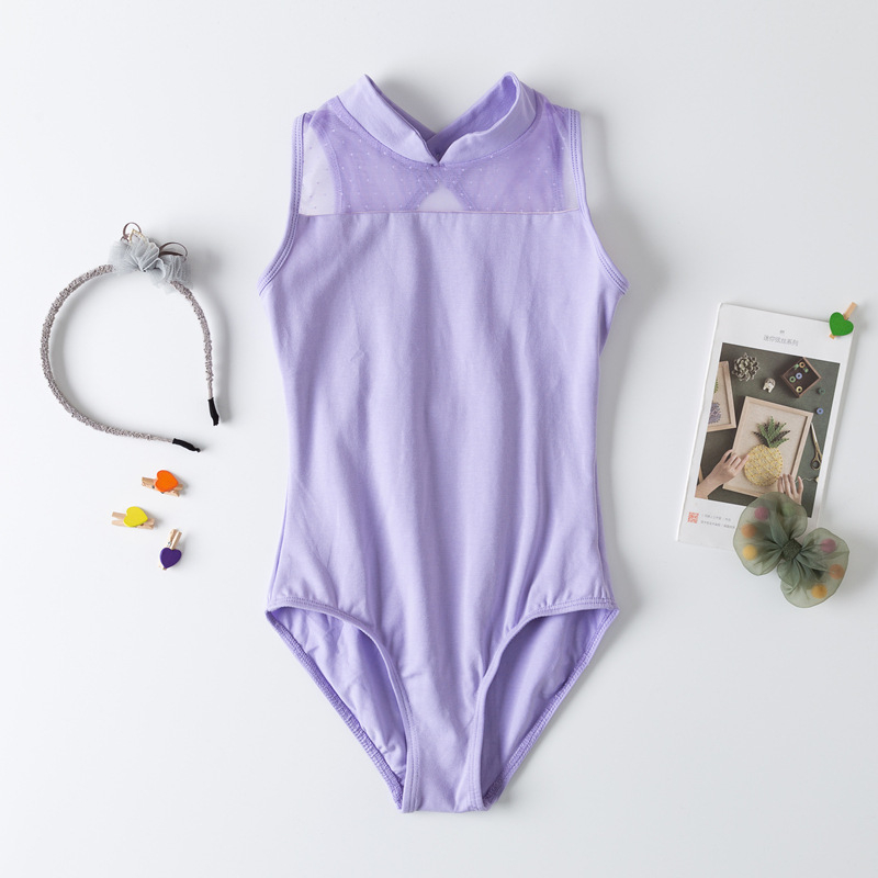 Gyerekeknek szóló ujjatlan táncruha csipkével a balethez és a kínai klasszikus táncokhoz | Pamut 93,5%, Puha feldolgozás, 3–8 éveseknek