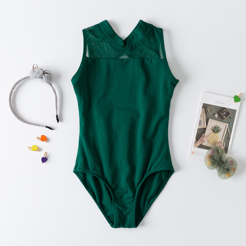 Gyerekeknek szóló ujjatlan táncruha csipkével a balethez és a kínai klasszikus táncokhoz | Pamut 93,5%, Puha feldolgozás, 3–8 éveseknek