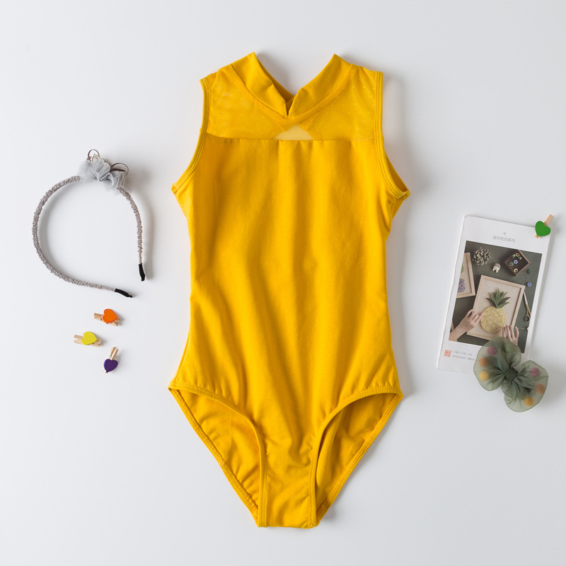 Gyerekeknek szóló ujjatlan táncruha csipkével a balethez és a kínai klasszikus táncokhoz | Pamut 93,5%, Puha feldolgozás, 3–8 éveseknek