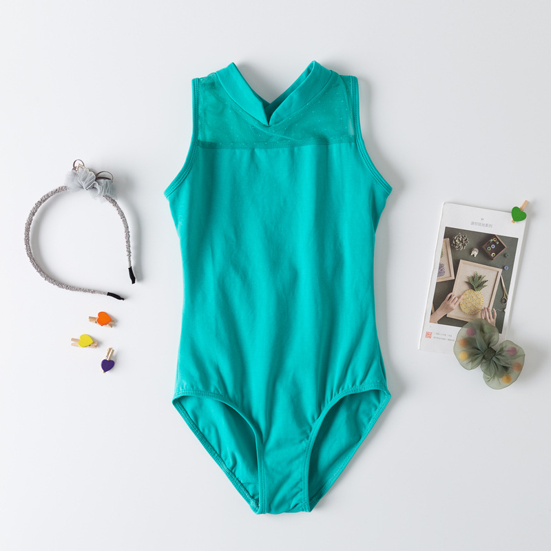 Gyerekeknek szóló ujjatlan táncruha csipkével a balethez és a kínai klasszikus táncokhoz | Pamut 93,5%, Puha feldolgozás, 3–8 éveseknek