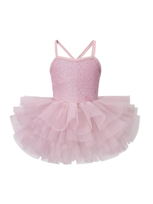 Leotard balet pentru fetițe cu tutu și bretele, material milk silk 70%, pentru vârsta 3–8 ani, stil balet, toamnă 2025