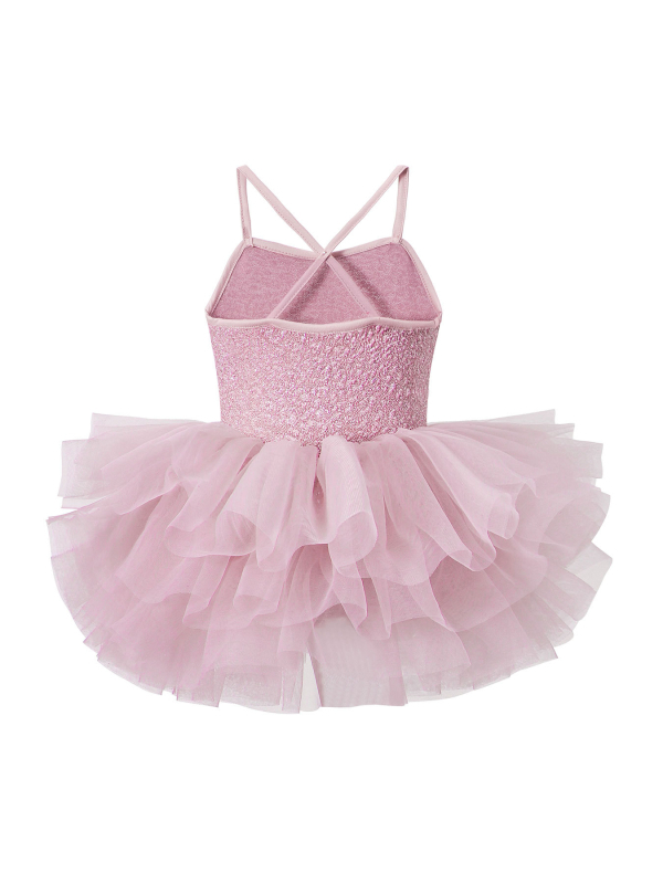 Leotard balet pentru fetițe cu tutu și bretele, material milk silk 70%, pentru vârsta 3–8 ani, stil balet, toamnă 2025