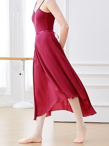 Fustă de balet pentru adulți, cu design cu șnur într-un singur pies, din chiffon, fustă lungă de dans pentru antrenament; poliester 95%+; Primăvara 2023