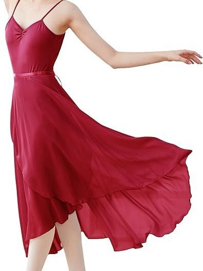 Fustă de balet pentru adulți, cu design cu șnur într-un singur pies, din chiffon, fustă lungă de dans pentru antrenament; poliester 95%+; Primăvara 2023