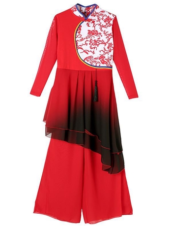 Etno táncruha Yangge számára, nőknek; felső rész: pamut + chiffon; alsó rész: chiffon; 50% réz-ammonia rost