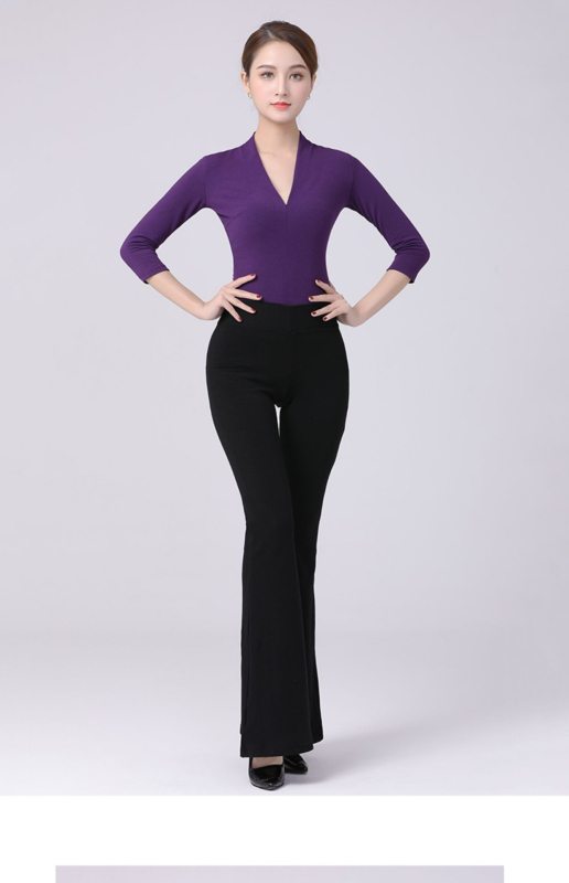 Modern táncruházati készlet V-nyakú bodival és széles szárú nadrággal, 87% pamut anyag és 87% pamut bélés, felnőtt nőknek.