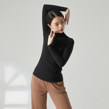 Top de dans modern cu guler înalt și mâneci lungi, croială slim, material viscoză (rayon) 93%, potrivit pentru iarnă, primăvară și toamnă