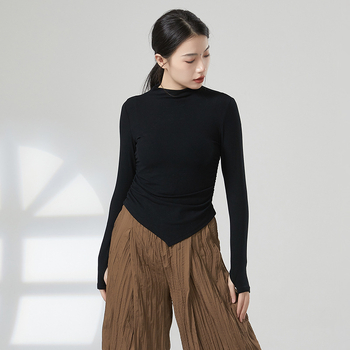 Μοντέρνο χορευτικό τοπ προπονήσεων – γυναικείο μακρυμάνικο πλεκτό τοπ, βισκόζη 93% με 7% ελαστάν, ύφασμα ριβέν βαμβάκι, κατάλληλο για εμφανίσεις σε μπαλέτο, Latin και εθνικούς χορούς