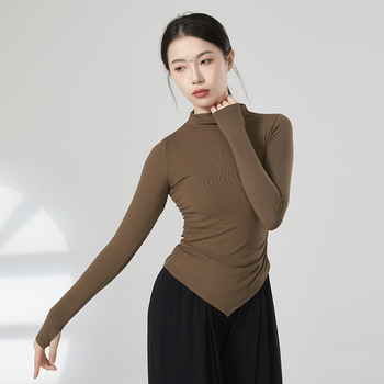 Μοντέρνο χορευτικό τοπ προπονήσεων – γυναικείο μακρυμάνικο πλεκτό τοπ, βισκόζη 93% με 7% ελαστάν, ύφασμα ριβέν βαμβάκι, κατάλληλο για εμφανίσεις σε μπαλέτο, Latin και εθνικούς χορούς