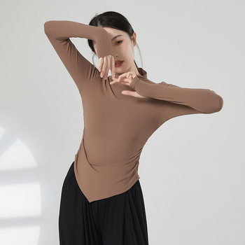 Μοντέρνο χορευτικό τοπ προπονήσεων – γυναικείο μακρυμάνικο πλεκτό τοπ, βισκόζη 93% με 7% ελαστάν, ύφασμα ριβέν βαμβάκι, κατάλληλο για εμφανίσεις σε μπαλέτο, Latin και εθνικούς χορούς