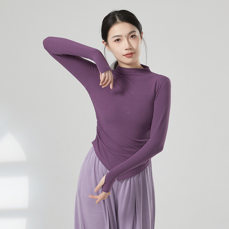 Μοντέρνο χορευτικό τοπ προπονήσεων – γυναικείο μακρυμάνικο πλεκτό τοπ, βισκόζη 93% με 7% ελαστάν, ύφασμα ριβέν βαμβάκι, κατάλληλο για εμφανίσεις σε μπαλέτο, Latin και εθνικούς χορούς