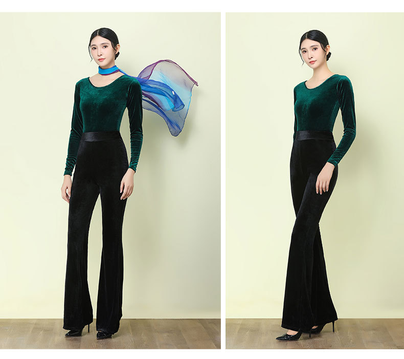 Costum de dans modern pentru femei, din catifea auriu, material: 80% poliester (căptușeală 80%), pentru iarnă și toamnă; potrivit pentru balet, dansuri latine, dansuri etnice și dansuri standard naționale