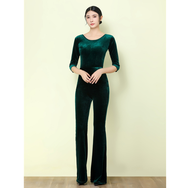 Costum de dans modern pentru femei, din catifea auriu, material: 80% poliester (căptușeală 80%), pentru iarnă și toamnă; potrivit pentru balet, dansuri latine, dansuri etnice și dansuri standard naționale