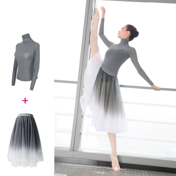 Set balet pentru femei adulte – Dans modern, guler înalt, mâneci lungi, top din plasă, 100% poliester, toamnă