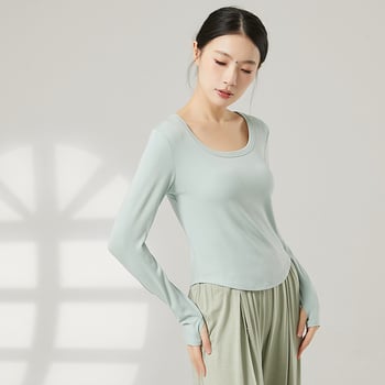 Női modern tánc felső, U-nyak, rövid ujjú, bordázott pamut–viszkóz keverék (92% viszkóz)