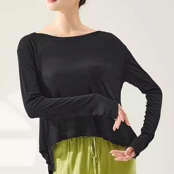 Модерен танцов топ, свободен къс ръкав, плат от имитационен тенсел/полиестер, унисекс за възрастни, за сцена/балет/хип-хоп