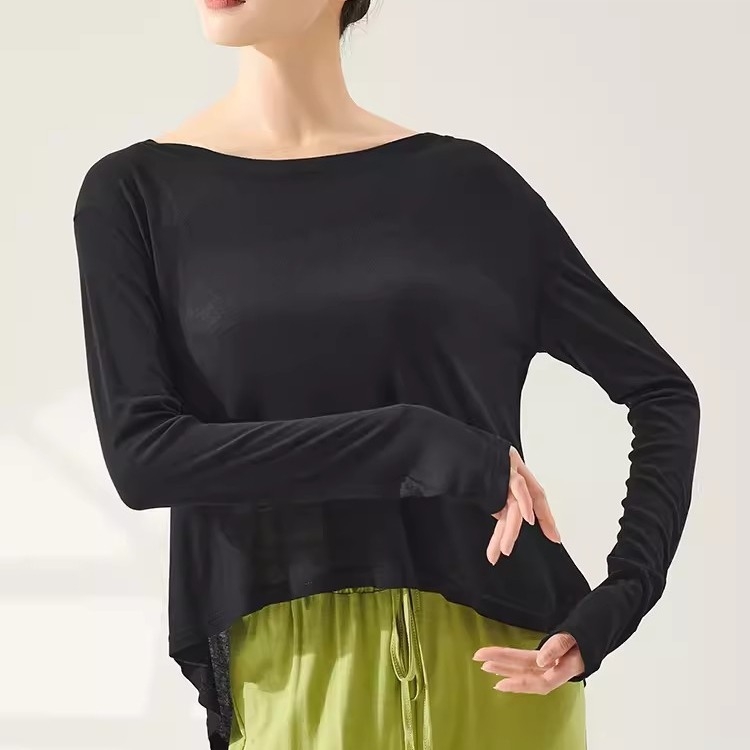 Модерен танцов топ, свободен къс ръкав, плат от имитационен тенсел/полиестер, унисекс за възрастни, за сцена/балет/хип-хоп