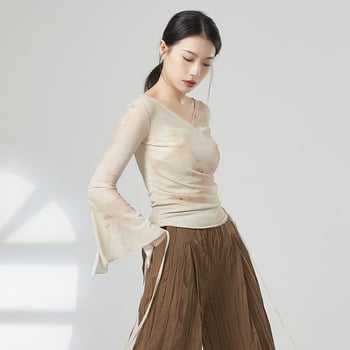 Modern tánc hosszú ujjú felső (100% poliészter; bambusz mintázat; poliészter bélés)