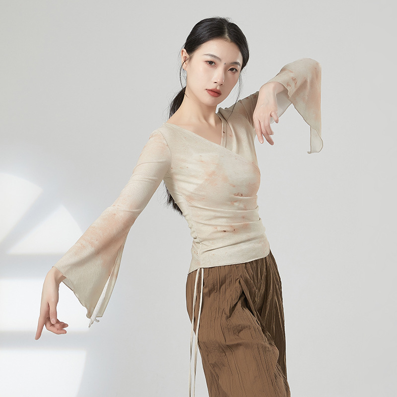 Modern tánc hosszú ujjú felső (100% poliészter; bambusz mintázat; poliészter bélés)