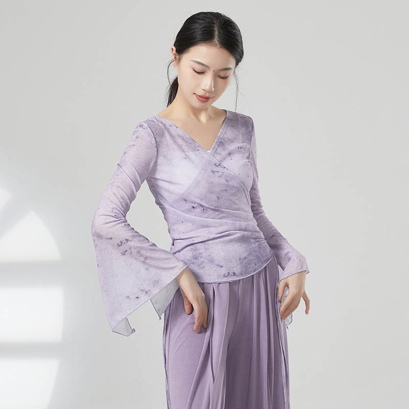 Modern tánc hosszú ujjú felső (100% poliészter; bambusz mintázat; poliészter bélés)