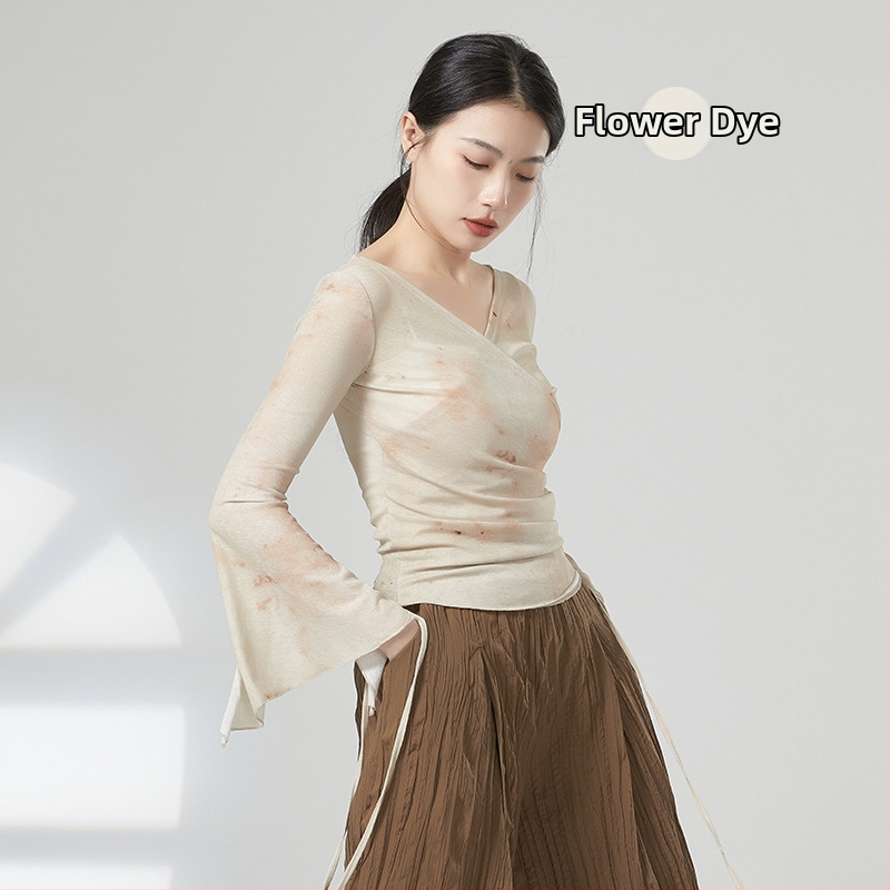 Modern tánc hosszú ujjú felső (100% poliészter; bambusz mintázat; poliészter bélés)