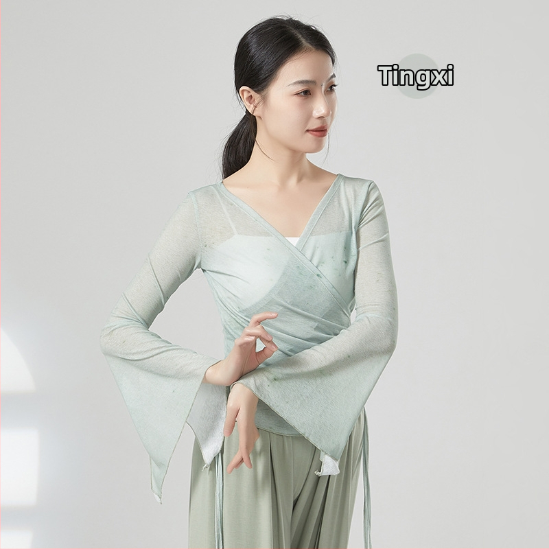 Modern tánc hosszú ujjú felső (100% poliészter; bambusz mintázat; poliészter bélés)