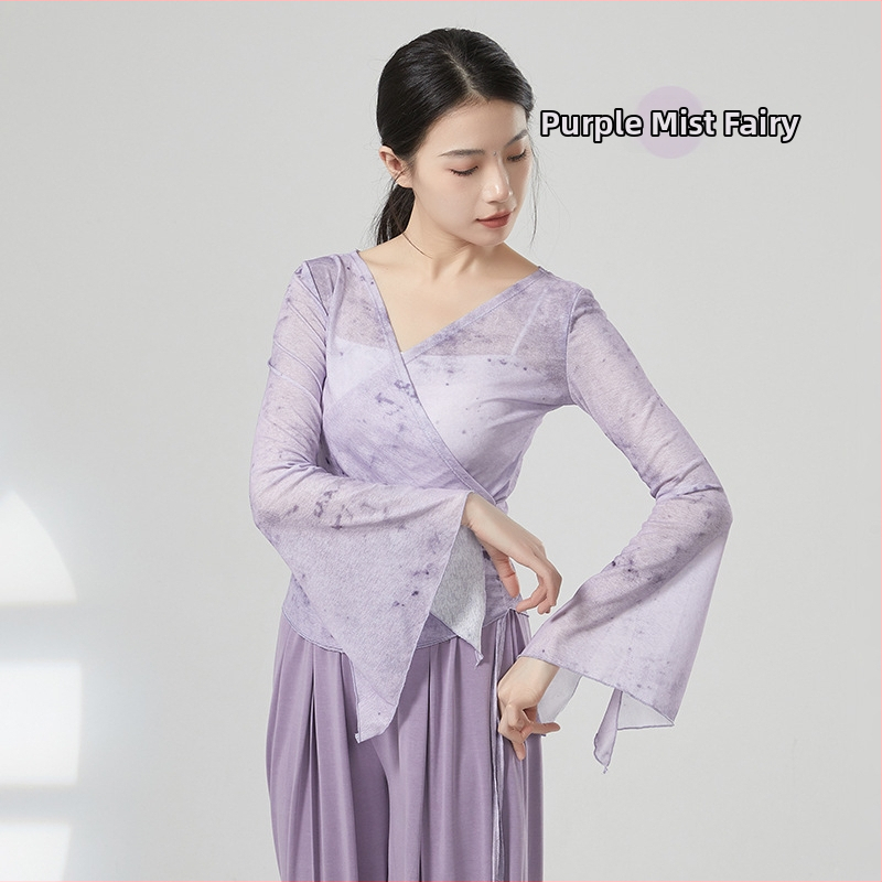 Modern tánc hosszú ujjú felső (100% poliészter; bambusz mintázat; poliészter bélés)