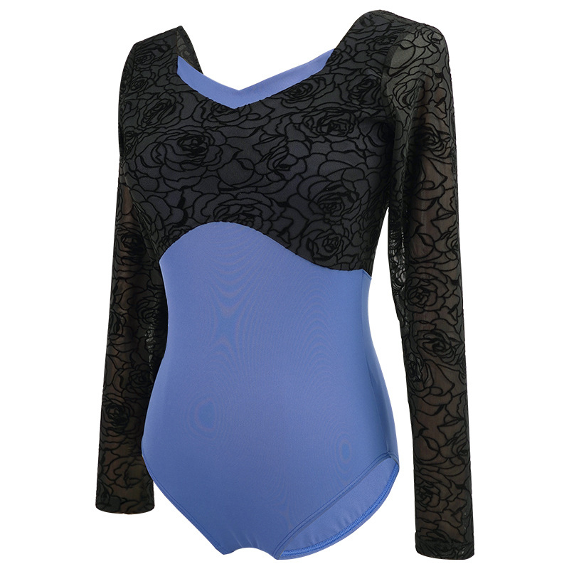 Body de balet pentru antrenament, mâneci lungi, țesătură nailon, 75% nailon, pentru dans modern (mâneci lungi; nailon; 75% nailon; femei adulte)