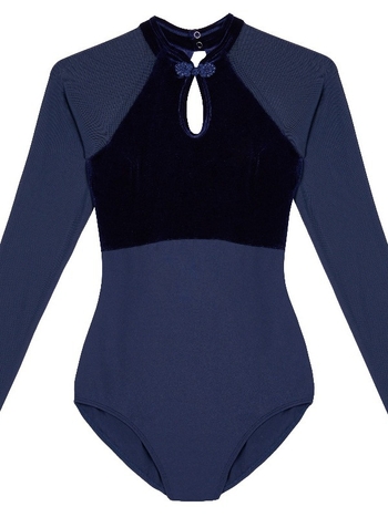 Salopetă de balet pentru adulți, mânecă lungă, design din catifea cu detaliu de picur de apă, material nylon cu căptușeală Spandex