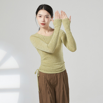 Moderno plesno treniranje top s vezom na dugim rukavima, baršunasta tkanina, mješavina poliestera-viskoze-elastana (63%/32%/5%), pogodno za pozornicu