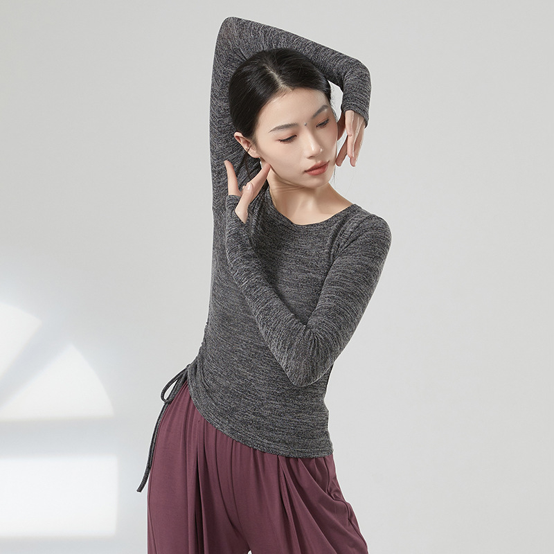 Moderno plesno treniranje top s vezom na dugim rukavima, baršunasta tkanina, mješavina poliestera-viskoze-elastana (63%/32%/5%), pogodno za pozornicu