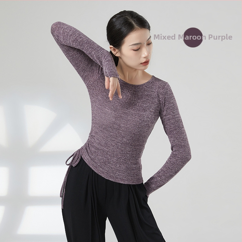 Moderno plesno treniranje top s vezom na dugim rukavima, baršunasta tkanina, mješavina poliestera-viskoze-elastana (63%/32%/5%), pogodno za pozornicu