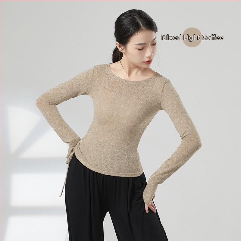 Moderno plesno treniranje top s vezom na dugim rukavima, baršunasta tkanina, mješavina poliestera-viskoze-elastana (63%/32%/5%), pogodno za pozornicu