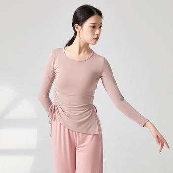 Топ за модерни танци с връзка и цепка, свободен силует, ½ ръкав, материя: вискоза (rayon), подходящ за балет и латин танци