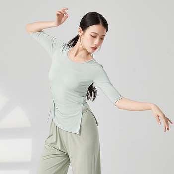 Топ за модерни танци с връзка и цепка, свободен силует, ½ ръкав, материя: вискоза (rayon), подходящ за балет и латин танци