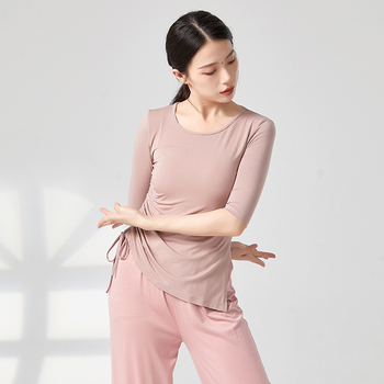 Топ за модерни танци с връзка и цепка, свободен силует, ½ ръкав, материя: вискоза (rayon), подходящ за балет и латин танци