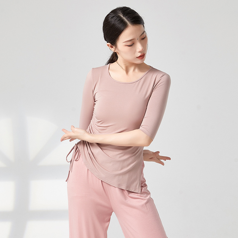 Топ за модерни танци с връзка и цепка, свободен силует, ½ ръкав, материя: вискоза (rayon), подходящ за балет и латин танци