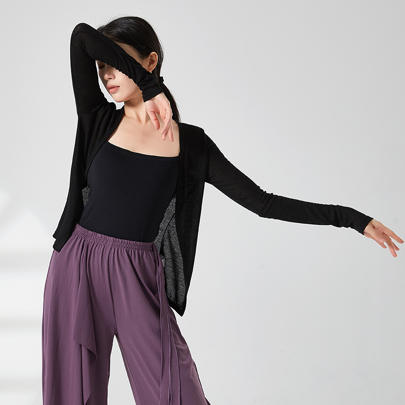 Női tánc kardigán, bő szabás, bordázott poliészter anyag, 80% poliészter, alkalmas színpadra és különböző táncstílusokra