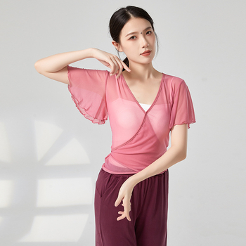 Etnikus táncruha — hálószövésű anyag, 95% nejlon, női rövid ujjú dzseki, színpadi előadásokhoz és etnikai táncokhoz