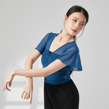 Etnikus táncruha — hálószövésű anyag, 95% nejlon, női rövid ujjú dzseki, színpadi előadásokhoz és etnikai táncokhoz