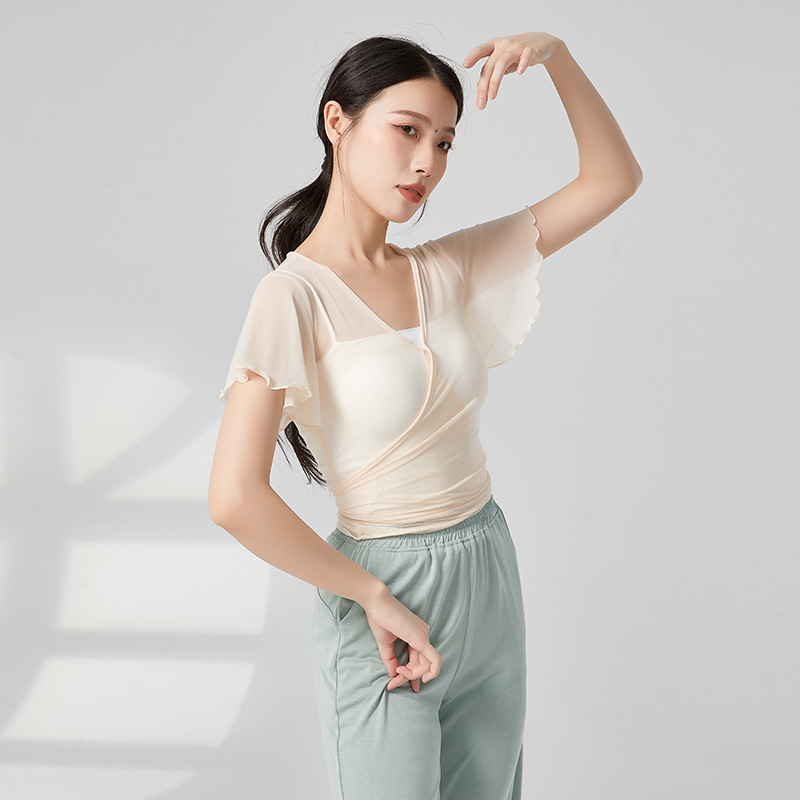 Etnikus táncruha — hálószövésű anyag, 95% nejlon, női rövid ujjú dzseki, színpadi előadásokhoz és etnikai táncokhoz