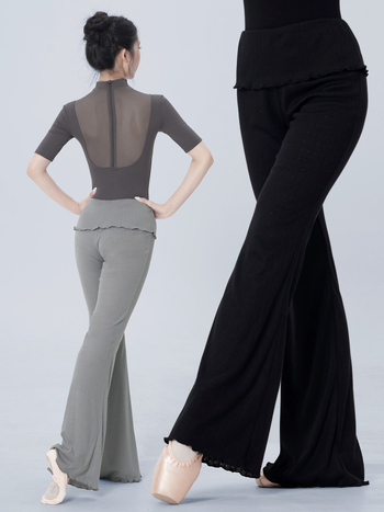 Балетни дамски панталони за възрастни, висока талия, прав крак с лек разкроен край, повдигащ височината дизайн, 100% полиестер с подплата, едноцветни за балет и класически танц