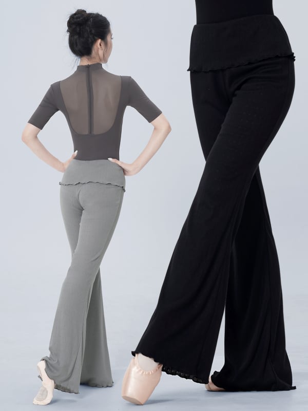 Балетни дамски панталони за възрастни, висока талия, прав крак с лек разкроен край, повдигащ височината дизайн, 100% полиестер с подплата, едноцветни за балет и класически танц