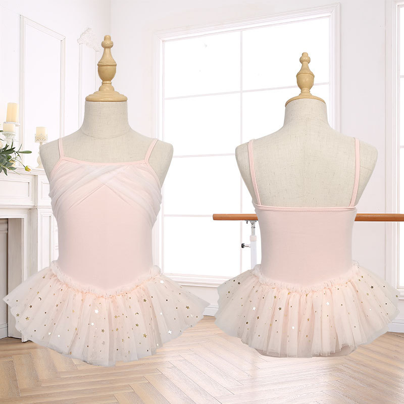 Rochie de balet pentru copii pentru antrenament cu panouri din plasă cu paiete, bumbac tratat, pentru 3–8 ani, primăvara 2024