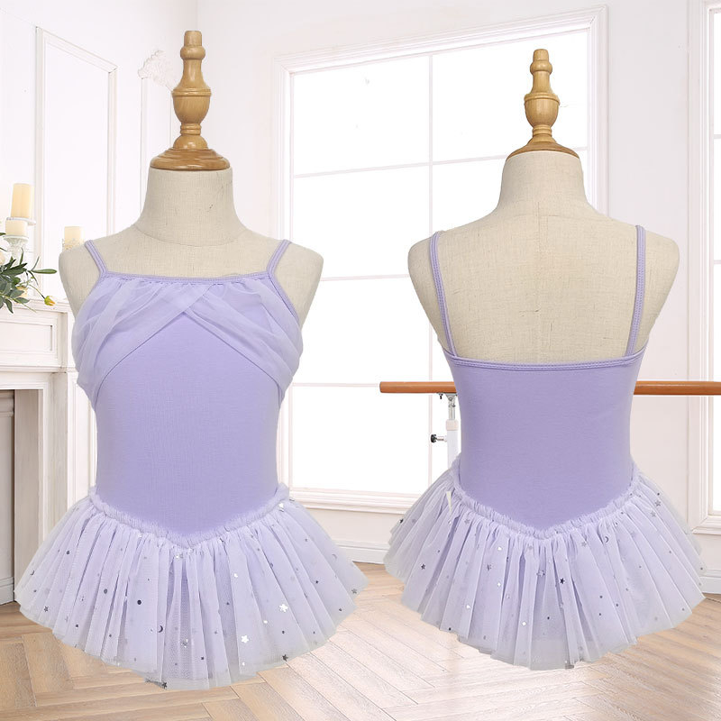 Rochie de balet pentru copii pentru antrenament cu panouri din plasă cu paiete, bumbac tratat, pentru 3–8 ani, primăvara 2024