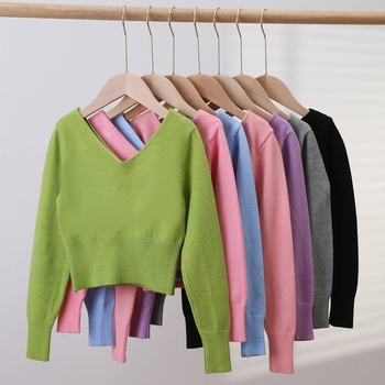 Pulover pentru copii pentru balet, din fir cu nucleu 100% blană de iepure, guler în V dublu, finisaj moale, în stil coreean, pentru fete 3–8 ani.