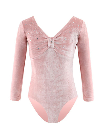 Set de dans pentru copii pentru repetiții, ansamlu velur cu mâneci lungi, pentru fete între 3–8 ani, țesătură poliester cu finisaj moale