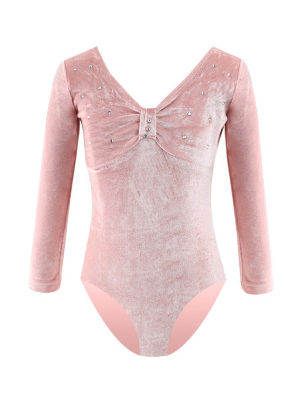 Set de dans pentru copii pentru repetiții, ansamlu velur cu mâneci lungi, pentru fete între 3–8 ani, țesătură poliester cu finisaj moale