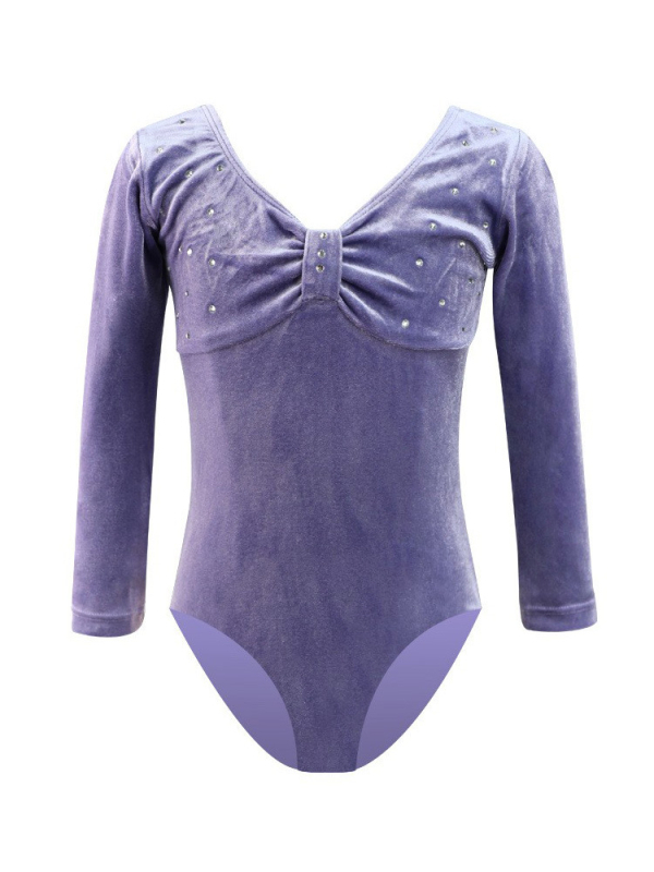 Set de dans pentru copii pentru repetiții, ansamlu velur cu mâneci lungi, pentru fete între 3–8 ani, țesătură poliester cu finisaj moale